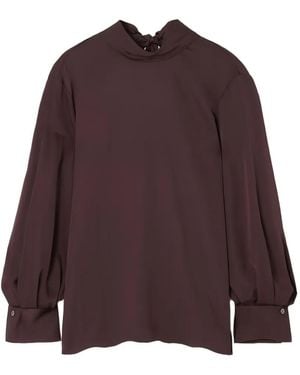 Theory Blouson-Sleeve Silk Blouse - Purple