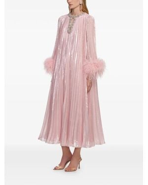Self-Portrait Metallic Chiffon Feather Midi Dress - Pink