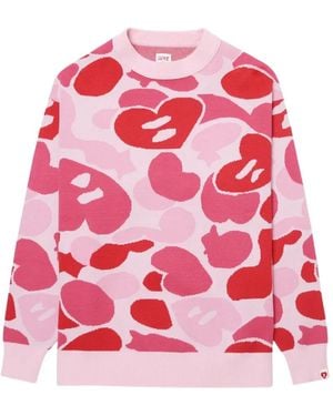 AAPE BY A BATHING AP Heart-Camo Sweater - Pink