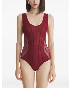 2310 STUDIO Sheer-Panelled Bodysuit - Red