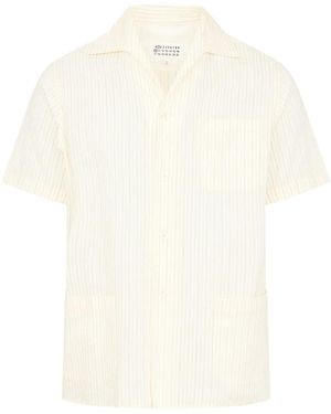 Maison Margiela Short-Sleeved Relaxed Fit Shirt With Vertical Stripes - White