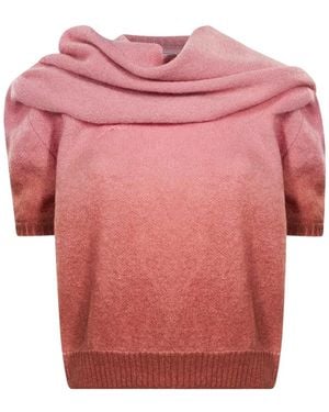 ROWEN ROSE Gradient-Effect Draped-Neck Jumper - Pink