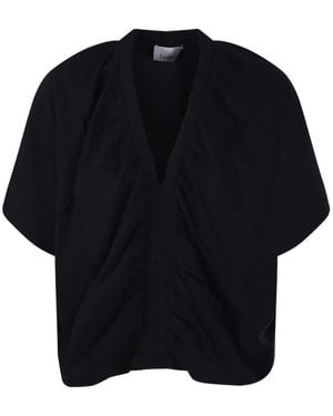 Nude V-Neck Gathering T-Short - Blue