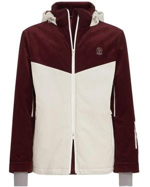 Brunello Cucinelli Bonded Corduroy Hooded Mountain Jacket With Thermore Padding And Logo - Red