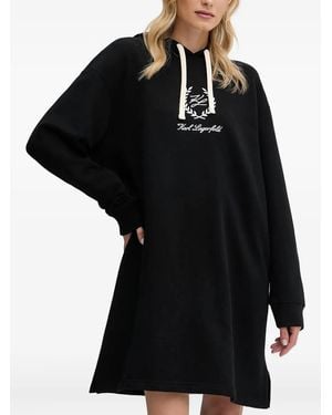 Karl Lagerfeld Logo-Embroidered Hooded Midi Dress - Black