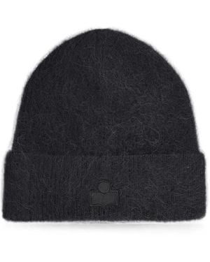 Isabel Marant Logo-Patch Knitted Beanie Hat - Blue