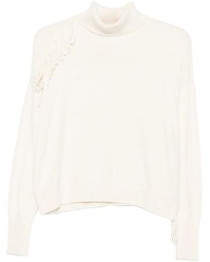 Twinset Fringe-Detail Roll-Neck Sweater - White