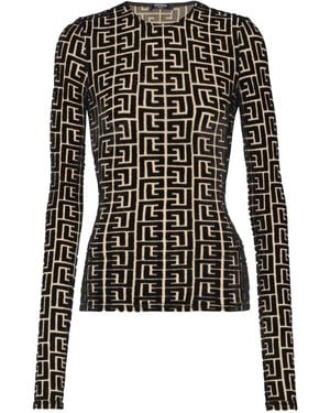 Balmain Fitted Round Neck Long Sleeve Top - Black