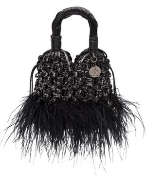 Isla Glam Plumas Feathered Tote Bag - Black