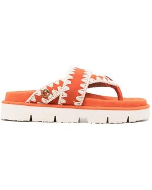 Mou Crochet-Detail Sandals - Red