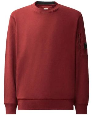 C.P. Company Diagonal-Raised-Fleece Lens Crewneck Sweatshirt - Red