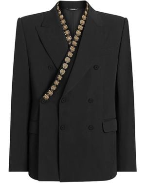 Dolce & Gabbana Double-Breasted Sicilia Bistrecht Wool Canvas Jacket - Black