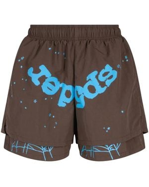 Sp5der Og Web Double-Layer Shorts - Blue
