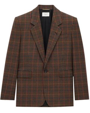 Saint Laurent Checked Single-Breasted Wool Blazer - Brown