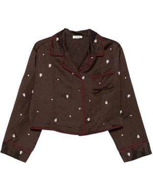 Sandro Rhinestone-Embroidered Piped-Trim Shirt - Brown