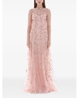 Dina Melwani Crystal-Embroidered Maxi Dress - Pink