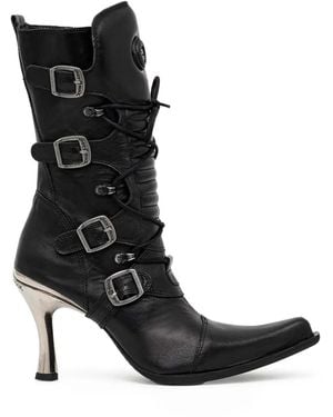 New Rock 100Mm Buckle Heel Boots - Black