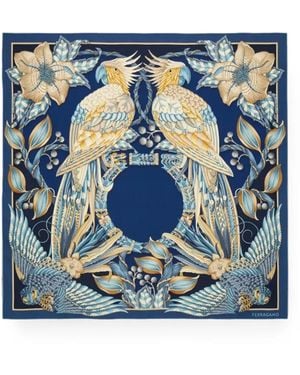 Ferragamo Parrots-Print Silk Scarf - Blue