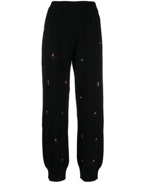 Barrie Floral-Embroidered Cashmere Trousers - Black