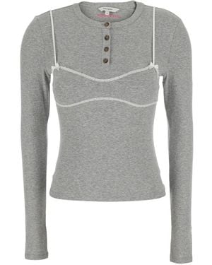 Markgong Lace-Trim Henley Long-Sleeve T-Shirt - Grey