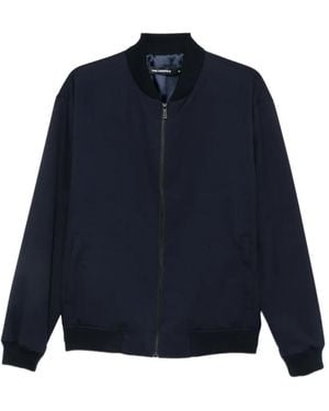 KARL LAGERFELD Ribbed-Trim Zip-Up Bomber Jacket - Blue
