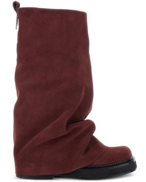 The Attico Robin Suede Combat Boots - Red