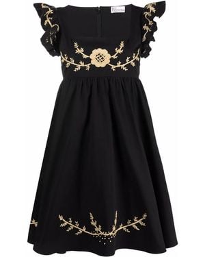 RED Valentino Embroidered Cotton Mini Dress - Black
