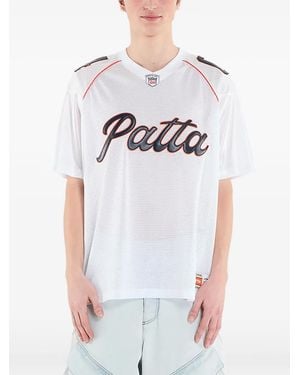 PATTA Logo-Patch Mesh T-Shirt - White