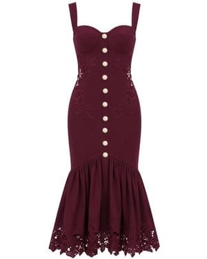Self-Portrait Floral-Lace Ruffled Midi Dress - Purple