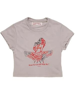 HTC Graphic-Print Cropped T-Shirt - Pink