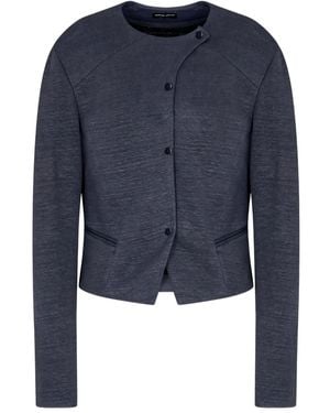 Giorgio Armani Crew-Neckline Cropped Jacket - Blue