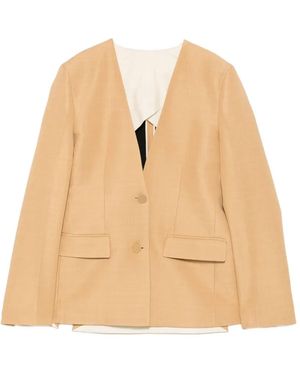 Alberta Ferretti Collarless V-Neck Blazer - Natural