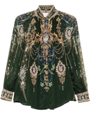 CAMILLA Graphic-Print Silk Blouse - Green