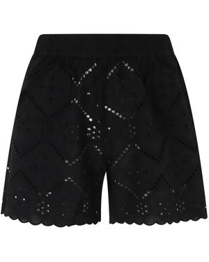 MC2 Saint Barth Meave Floral-Embroidered Shorts - Black
