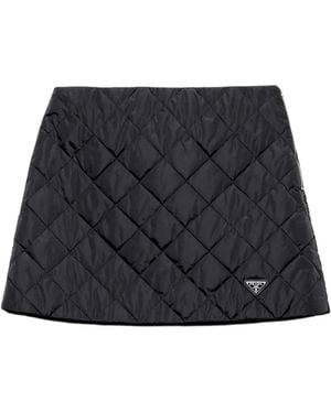 Prada Quilted Logo-Plaque Mini Skirt - Black
