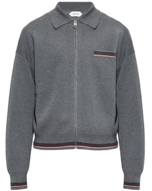 Versace Jacquard Wool Knit Zip Jumper - Grey