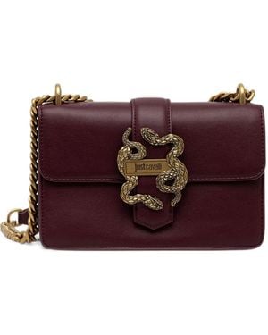 Just Cavalli Snake-Plaque Leather Shoulder Bag - Purple