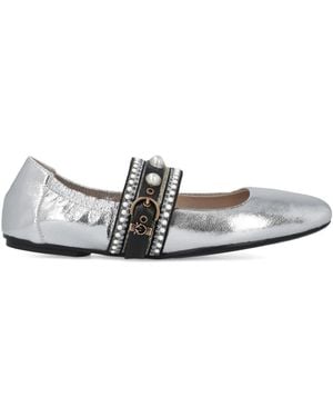 Pinko Pearl-Embellished Buckle Ballet Flats - White