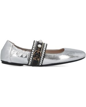 Pinko Pearl-Embellished Buckle Ballet Flats - White
