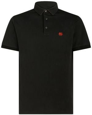 Etro Short Sleeve Polo Shirt With Textured Finish - Schwarz