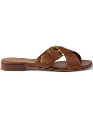Prada Criss-Cross Buckle-Fastening Sandals - Brown