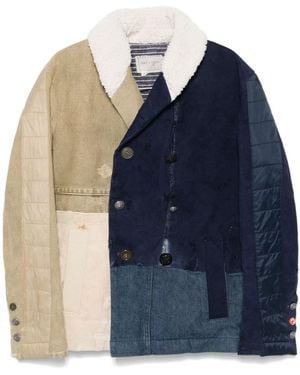 Greg Lauren Patchwork Double-Breasted Peacoat - Blue