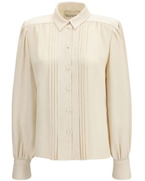 Valentino Garavani Cady Lace-Trim Pintuck Shirt - White
