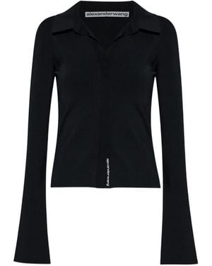 Alexander Wang Long-Sleeve Polo-Collar Blouse - Black