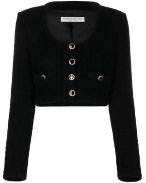 Alessandra Rich Cropped Bouclé Jacket - Black