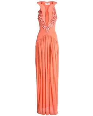 Genny Floral-Appliqué Pleated Maxi Dress - White