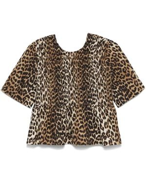 Ganni Smock Leopard Printed Blouse - Brown