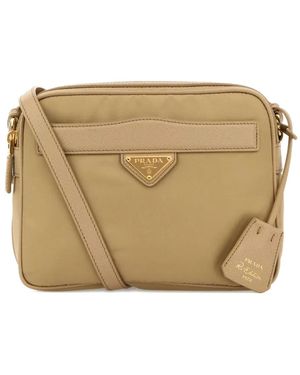 Prada Leather-Trimmed Shoulder Bag - Natural
