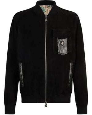 Billionaire Chest-Pocket Suede Jacket - Black