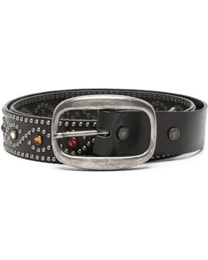 HTC Waves Crystal-Embellished Leather Belt - Black
